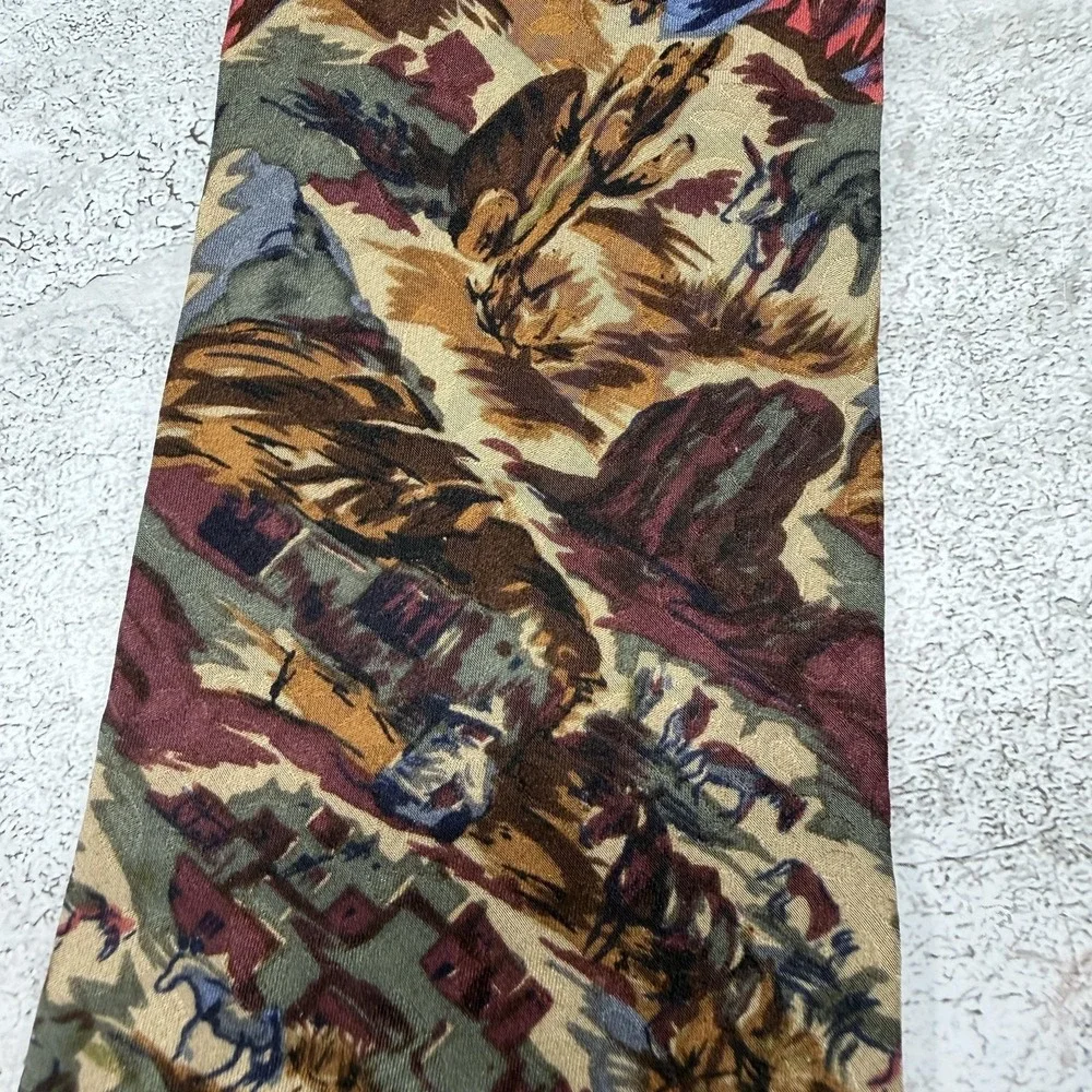 Christian‎ Dior 100% Silk Tie Mens One Size Brown Jacquard Necktie Western Art